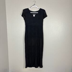 Brioche California Vintage Size 7/8 Black Short Sleeved Lace Lined Maxi Dress